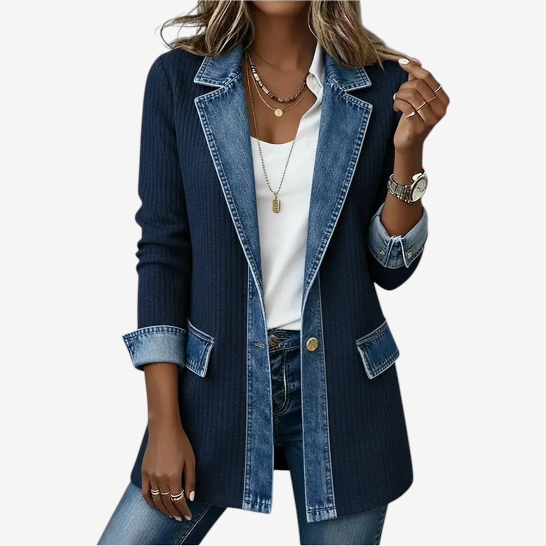 Eladora™ | Denim-Trim Knit Cardigan Jacket